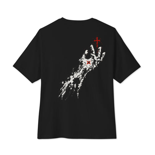 Black Flakkowrld oversized T-shirt, back view.