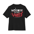 Black Flakkowrld oversized T-shirt, back view.