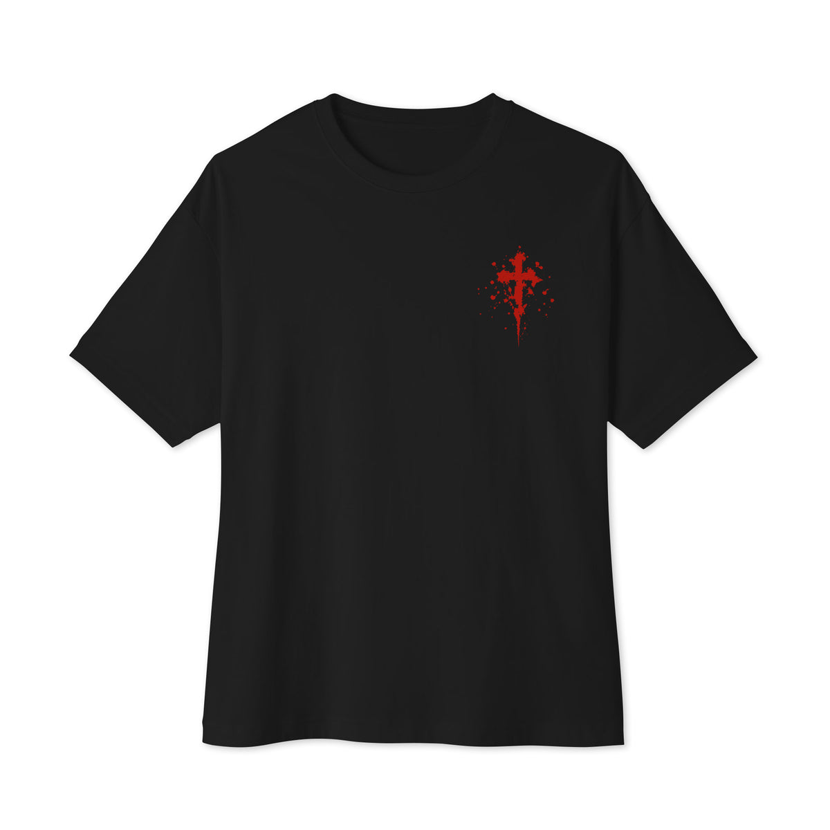 Black Flakkowrld oversized T-shirt, front view.