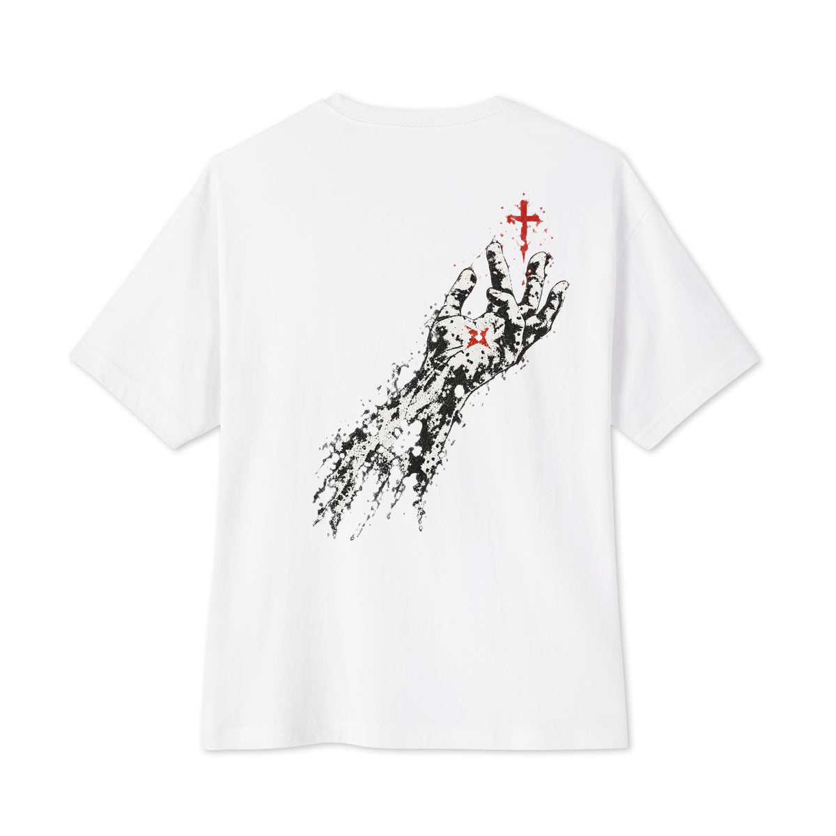 White Flakkowrld oversized T-shirt, back view.