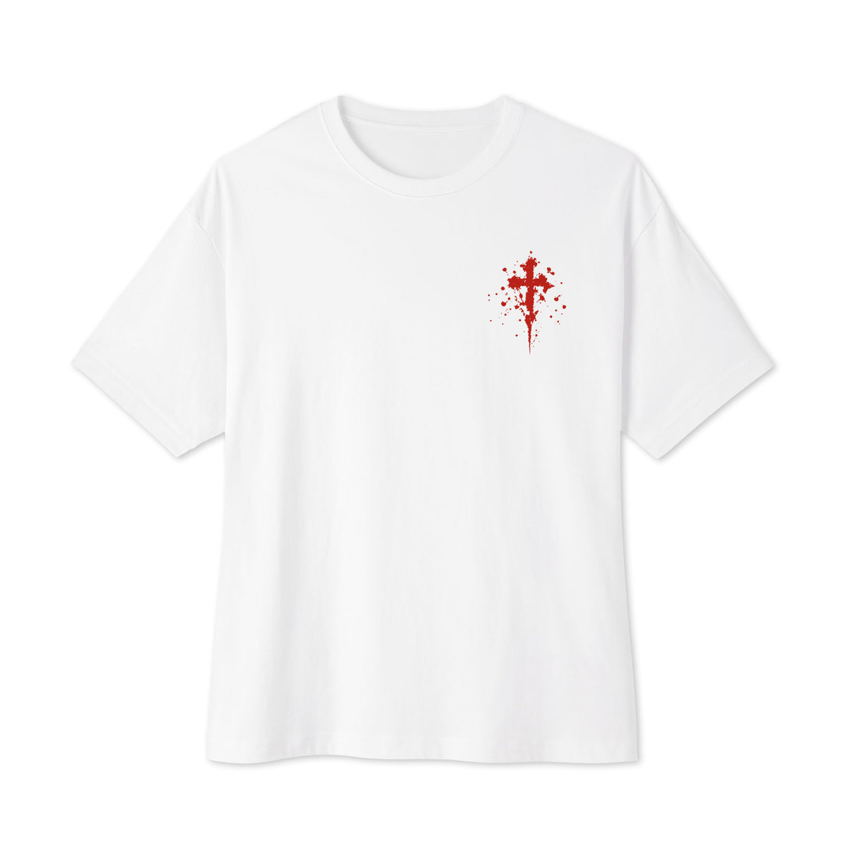 White Flakkowrld oversized T-shirt, front view.